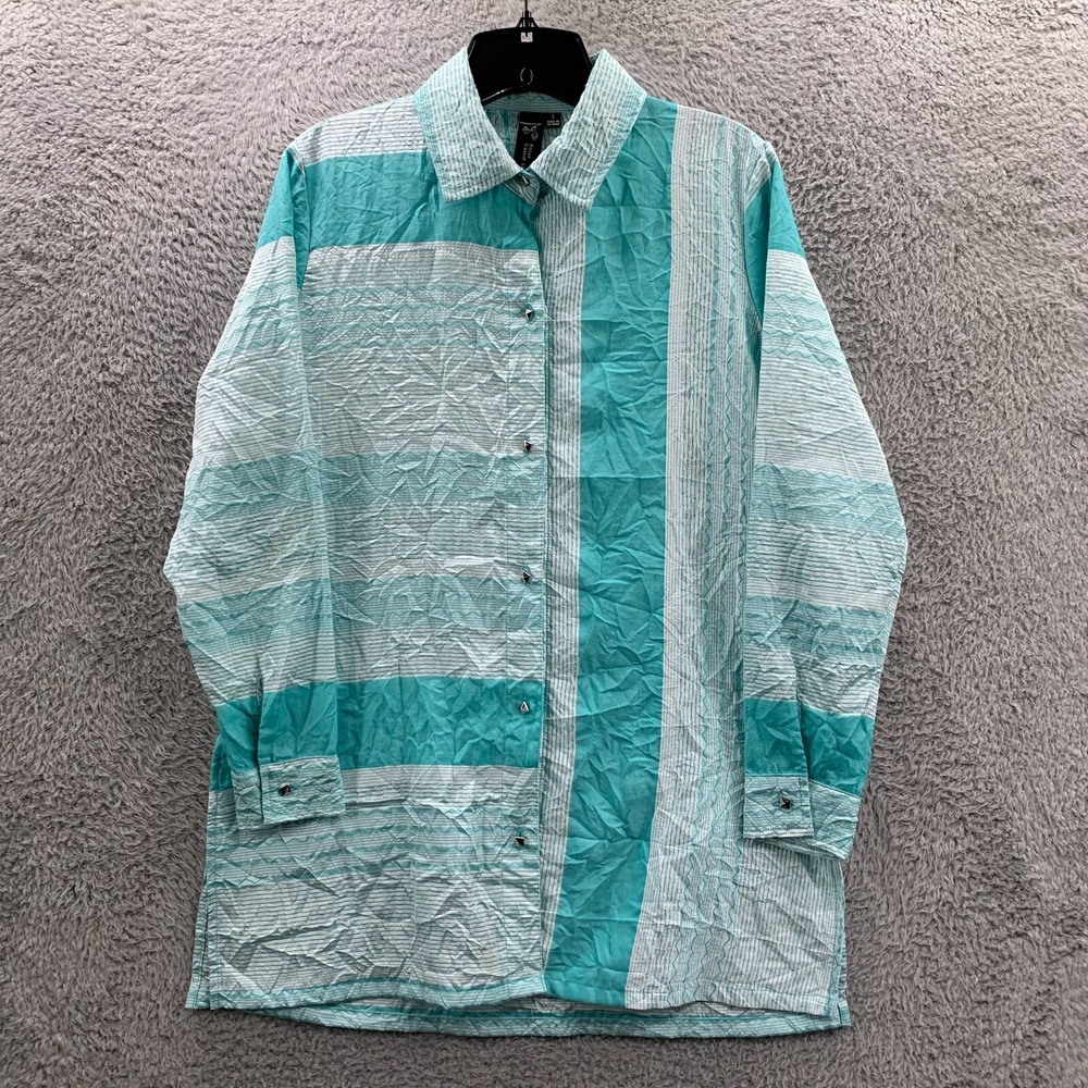 Focus Casual Life Blouse Womens Small Top Striped White Blue*